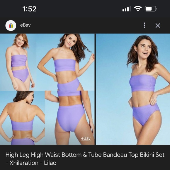 NWOT Xhilaration Bandeau Top High Leg High Waist Bottoms Lilac Bikini Set - Picture 7 of 13